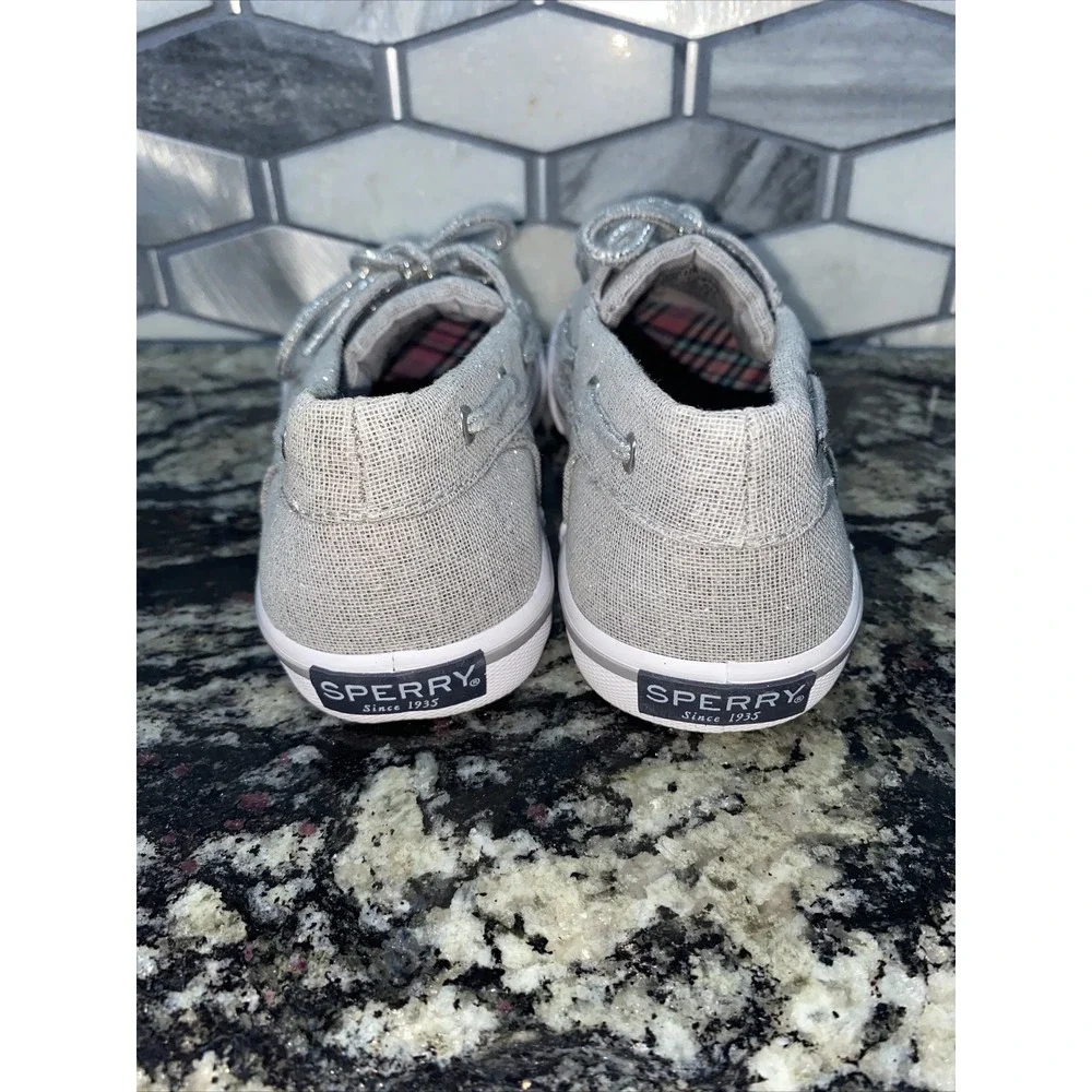 Sperry Girls‎ Bahama Boat Shoes, Silver Shimmer Sz: 2